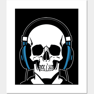 Skull With Headphones, Blue | Listening Music Posters and Art